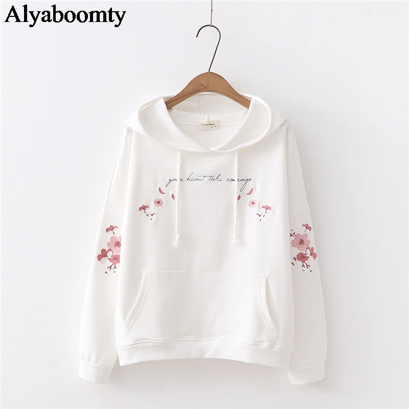 Японский консервативный стиль весна осень женские толстовки с капюшоном Белый