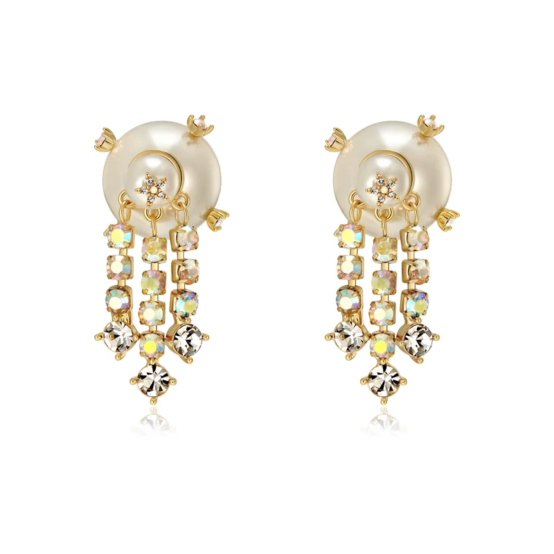 

French elegant magic light back hanging butterfly size pearl earrings female