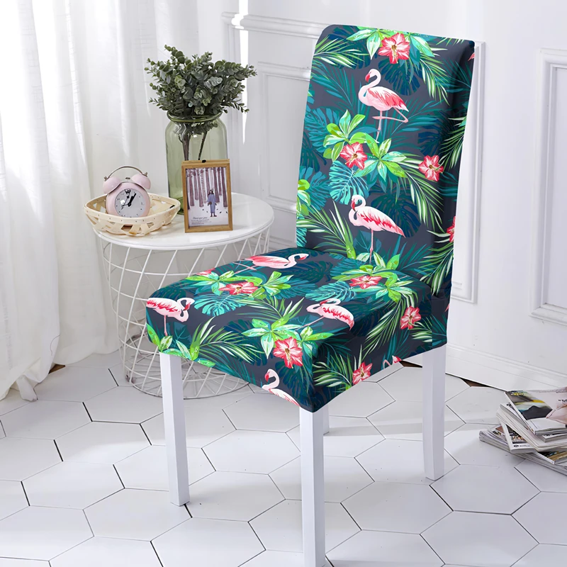 Розовые эластичные чехлы на кресла с изображением фламинго из мультфильма