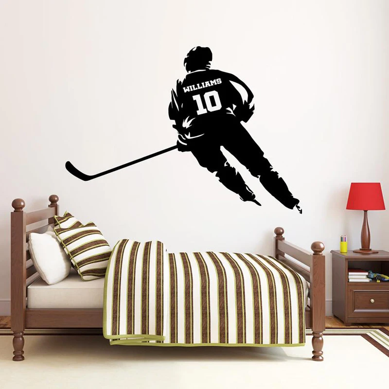 

Personalized Name Wall Decal Ice Hockey Player Vinyl Sticker Custom Name Sports Wall Decal Boy Bedroom Decoration N-48