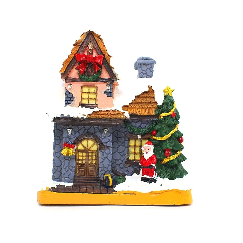 

Light Up Christmas Houses Village Home Desktop Decor Statue House Tree Snow Country Christmas Story Decorations