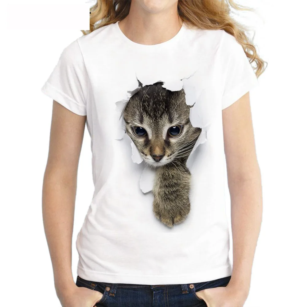 

Women 3D Cat and Dog Print White Soft Casual Ladies T-shirt Summer Short Sleeve Casual Round Neck Cheap Clothes Top Women S-3XL