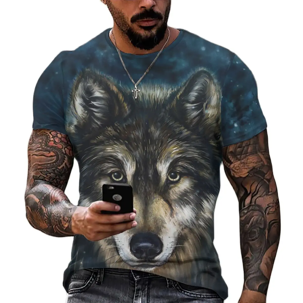 

Animal Wolf 3D Printed Oversized T Shirt For Men Street Hip Hop Short Sleeve Tees Summer Casual O Collar Unisex Clothing 6XL