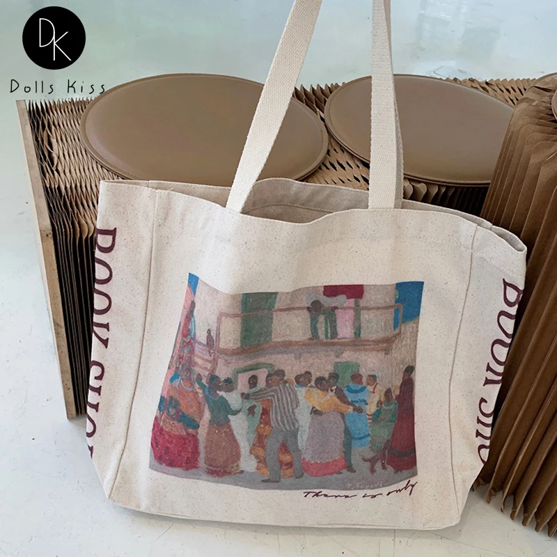 

Ladies Canvas EcoBag Female Art Oil Painting Shoulder Bag Large Capacity Travel Bag for Women Girls Casual Totes and Shopper Bag