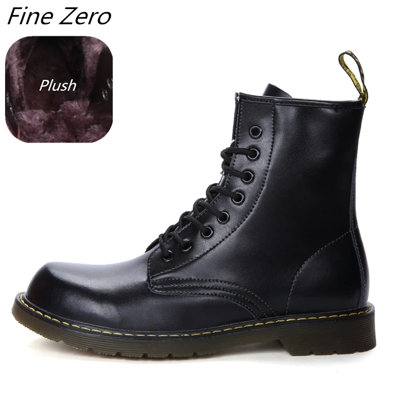 Black-plush 02 Высококачественные ботинки из натуральной кожи; мужские водонепроницаемые ботильоны; сезон весна-осень; ботинки для верховой езды; Мужская Уличная Рабочая обувь; зимние ботинки - Цвет: Black-plush 02