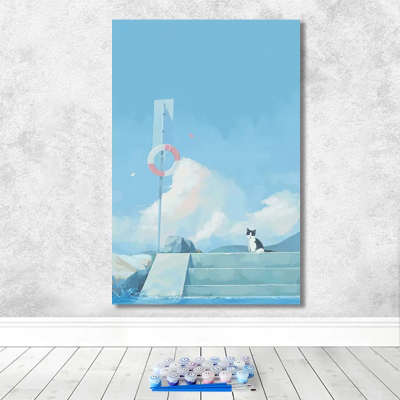 

painting by numbers art paint by number Hand-painted cute little fresh cat life view home corridor room decoration painting