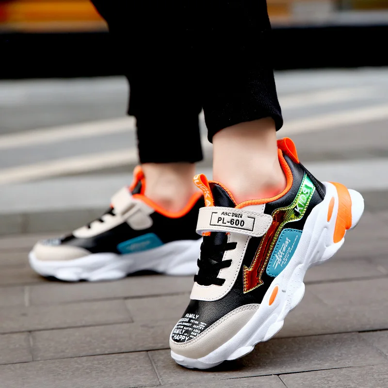 

2021 Spring/Autumn Children Leather Kids Sneaker Girls Boys Shoes School Sport Running Breathable soccer contrast Shoes EUR28-39