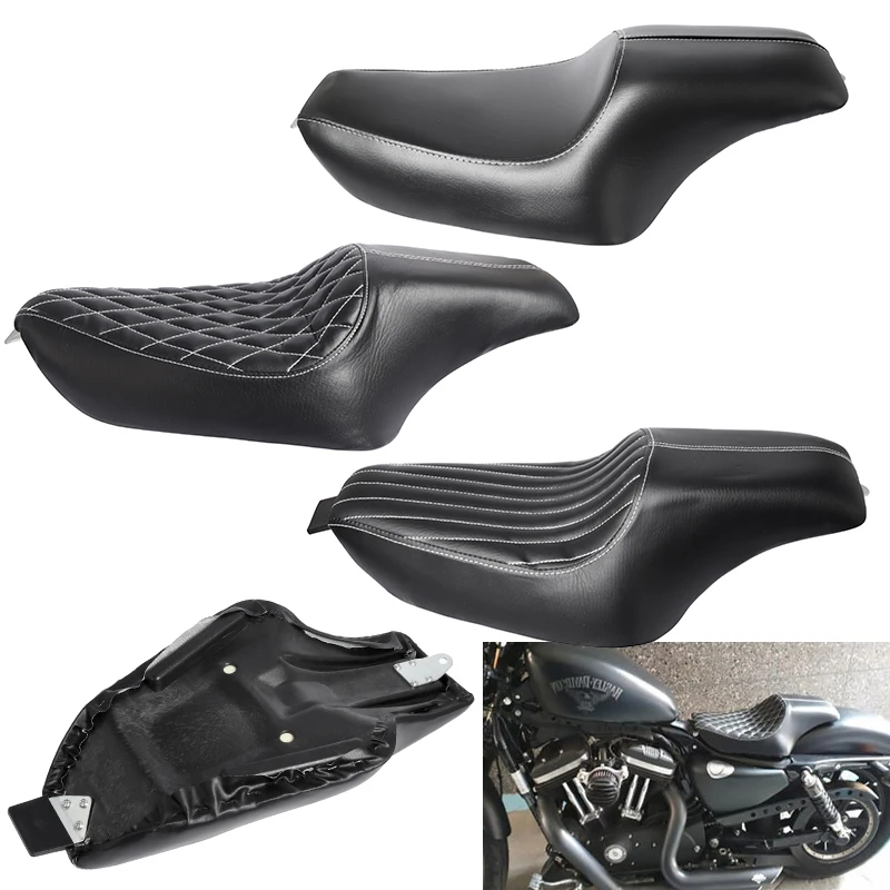 Motorcycle Black Leather Two Up Driver Front Rear Passenger Cushion Seat For Harley Sportster XL883 1200 2004-2016 15 14 13 12