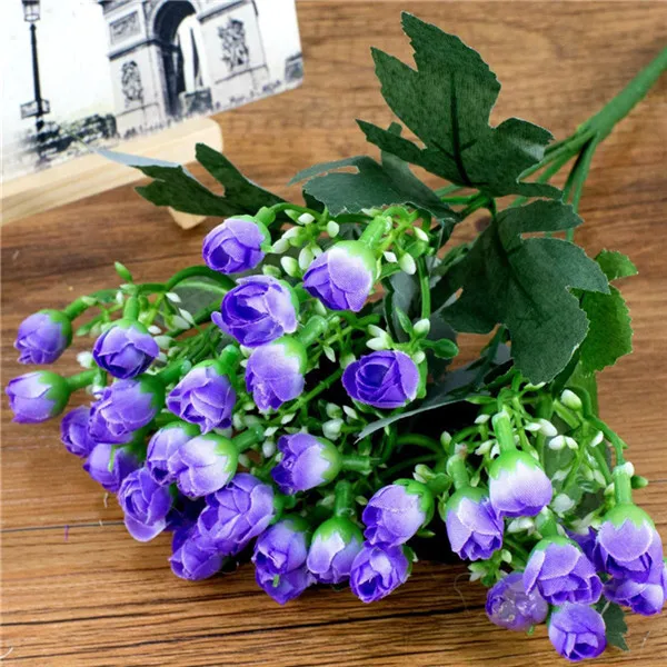 light purple 1 букет 36 голова маленькие бутоны розы Искусственные цветы Шелковые Розы Декоративные цветы украшения для дома Свадебные фальшивые цветы - Цвет: light purple