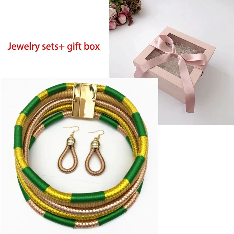 gold set and box Liffly, Брендовое ожерелье, серьги, многослойное плетенное ювелирное изделие, колье, ожерелье для невесты, свадебные африканские бусы, ювелирный набор для женщин - Окраска металла: gold set and box