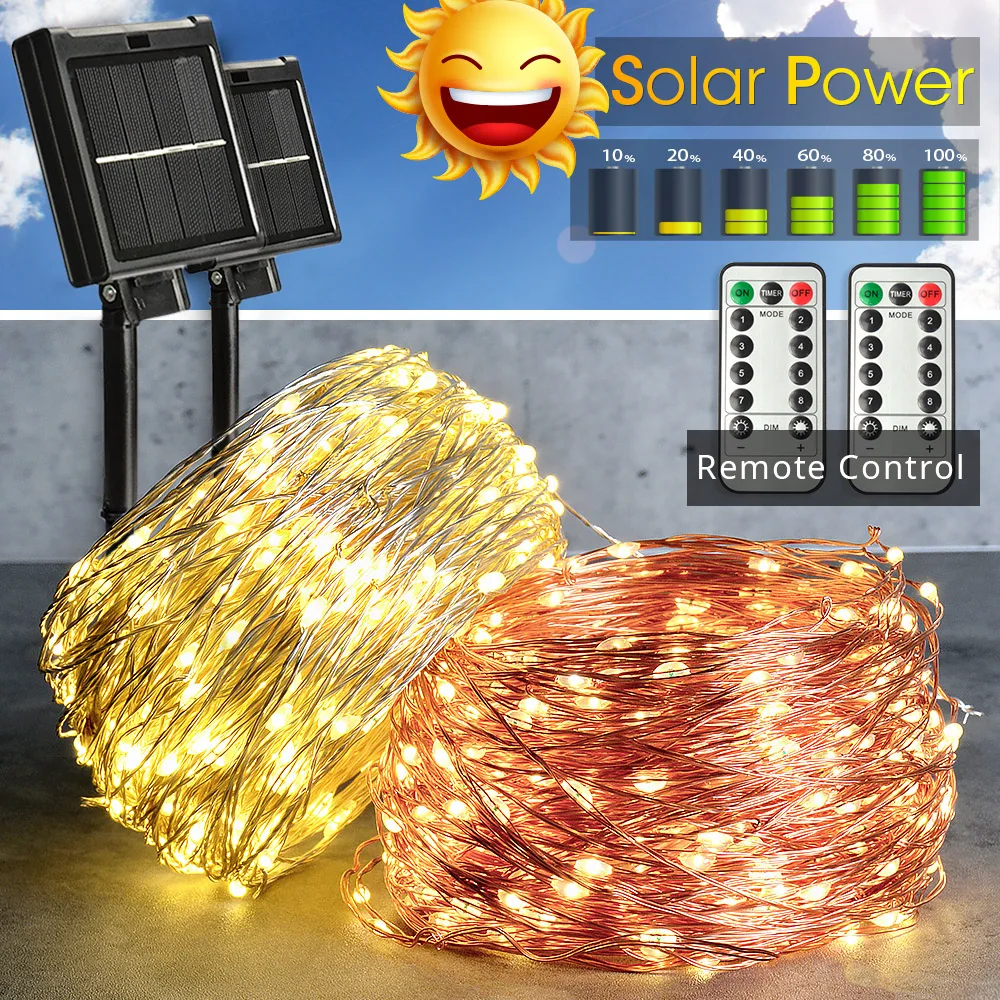 

7/12/22/32/42/52M LED Solar Light Outdoor Lamp String Lights For Holiday Christmas Party Waterproof Fairy Lights Garden Garland