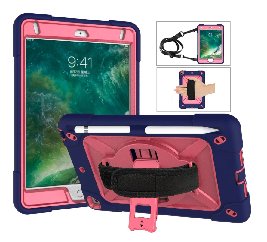 dark blue rose red Чехол для планшета для iPad Mini 5 mini 4, детская сверхмощная Защитная крышка вращающаяся подставка/ремешок на руку+ плечевой ремень - Цвет: dark blue rose red