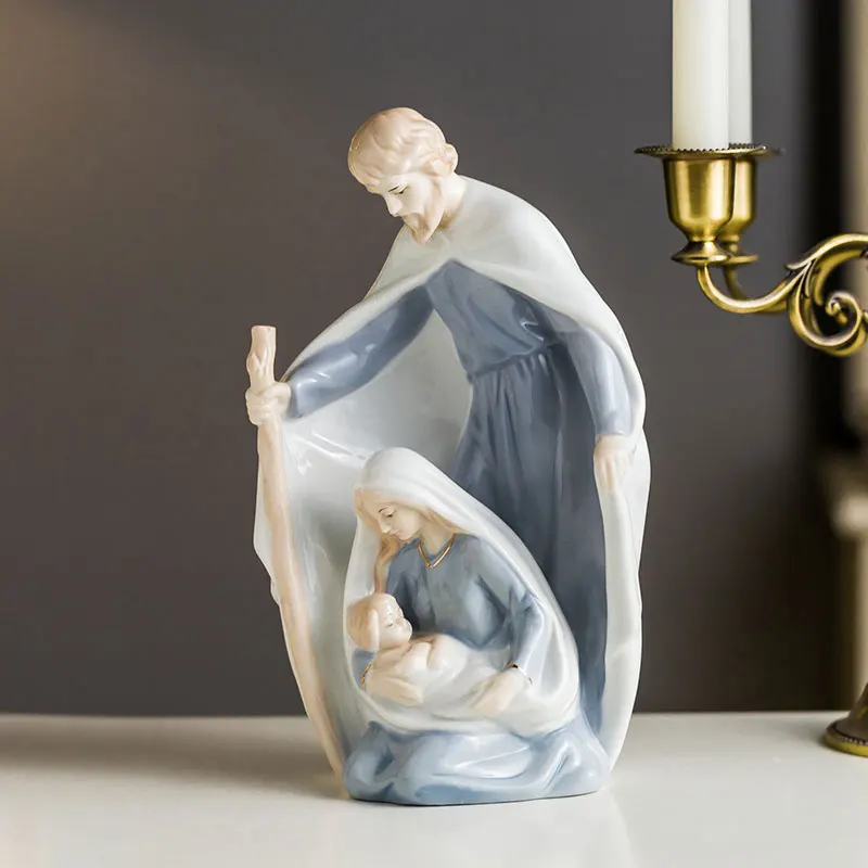 Сине белая керамическая Статуя Иисуса Христоса 26*15 см Рождественская сцена