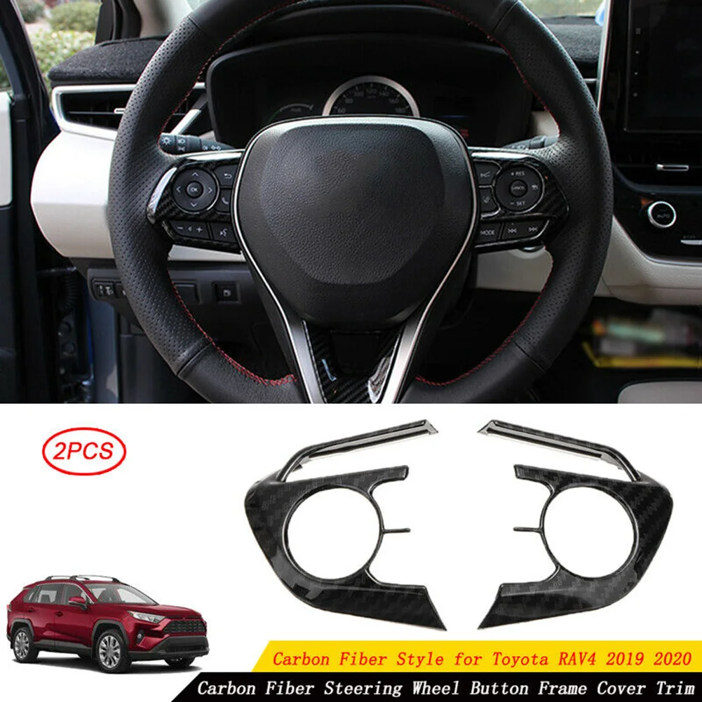 

2pcs ABS Car Steering Wheel Button Frame Cover Trim For Toyota RAV4 2019-2021 Car Decal /stickers Accessories
