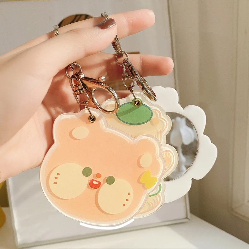 

Kawaii Acrylic Key Chain Multi-Function Portable Mirror Integrated Pendant Key Rings Lovely Accessories Girl Women Charm Gift