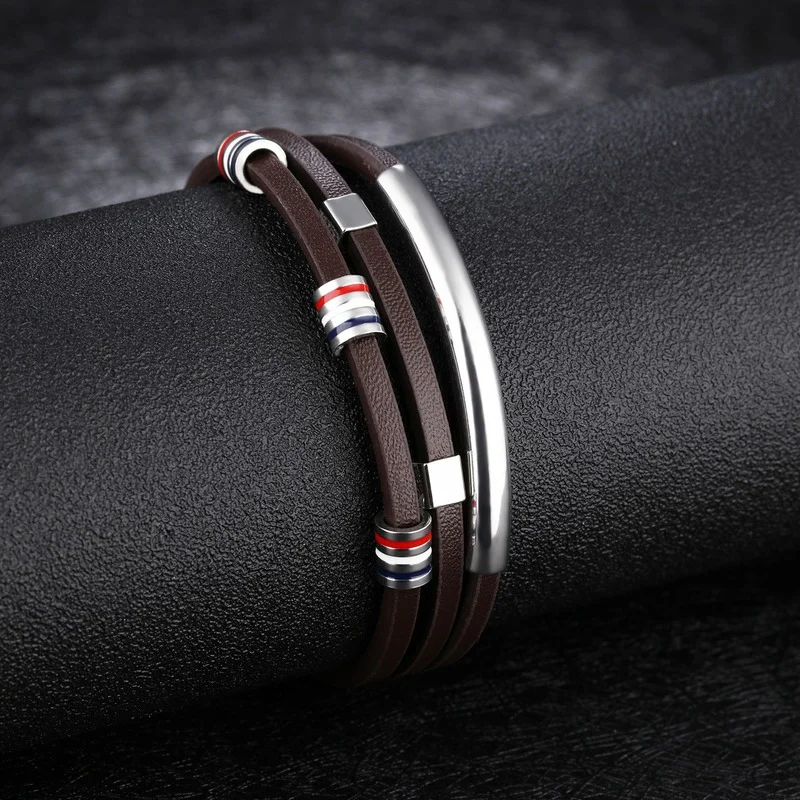 

Custom signature gift Multi-layer hand-woven Leather bracelet Men's leather bracelet hand strap Fashion all-match Wearable