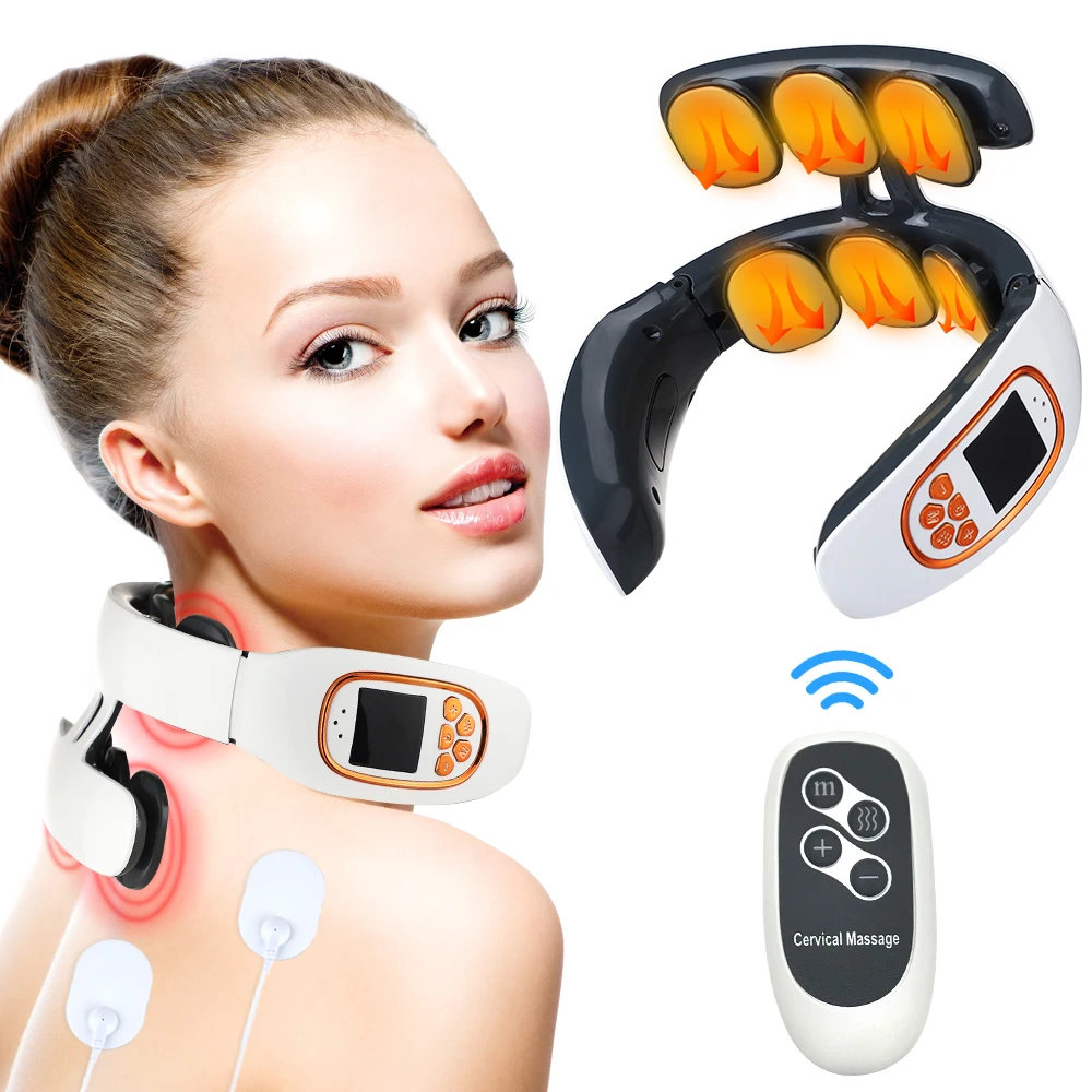 

6 Patches Neck Massage Remote Control Micro Current Smart EMS Neck Massager Rechargeable USB Hot Compress Heat Therapy Massager
