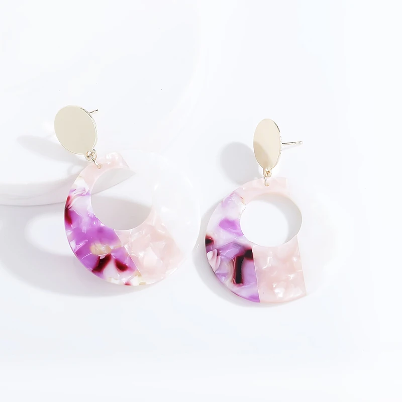 

New Arrive Vintage Hit Color Round Acrylic Dangle Earrings For Women Fashion Stitching Resin Hanging Bohemian Jewelry Party Gift