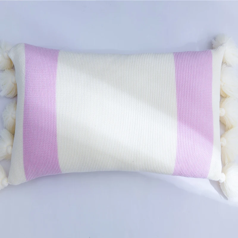 Pink B 35x65cm Горчичный чехол для подушки, винтажный квадратный чехол с кисточками, желтый, черный, фиолетовый, белый, в полоску 45 см* 45 см, Мягкий шар для украшения дома - Цвет: Pink B 35x65cm