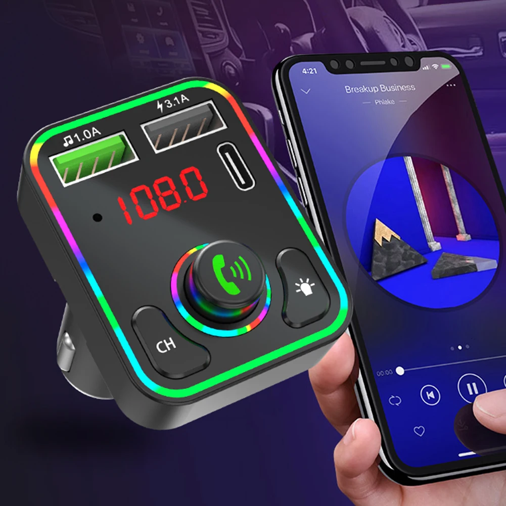 

Discount Car Bluetooth 5.0 FM Transmitter MP3 Player 12V Wireless 3.1A USB PD Fast Charging Hands-free Call with Mic LED Lights