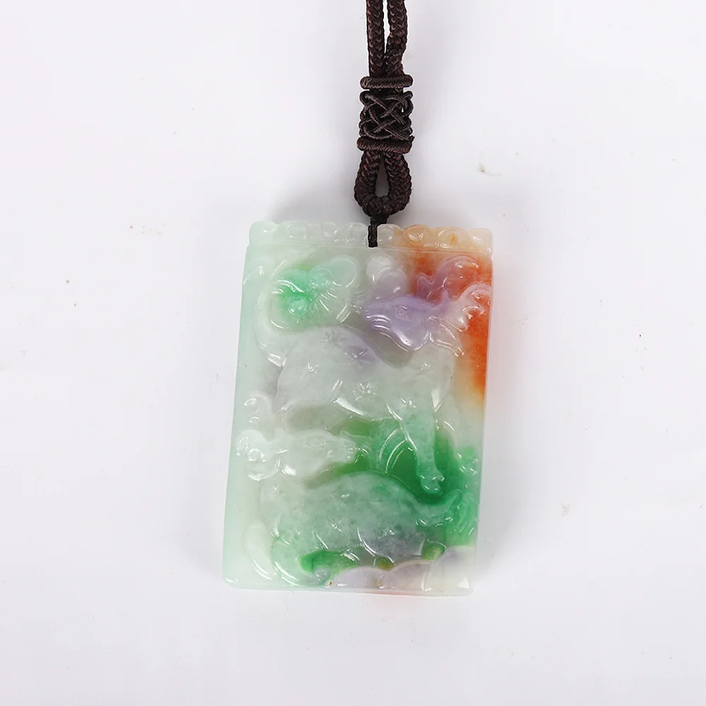 3 Colors Natural Green Jade Sheep Lucky Pendant Gem Necklace for Women Jewelry | Necklaces