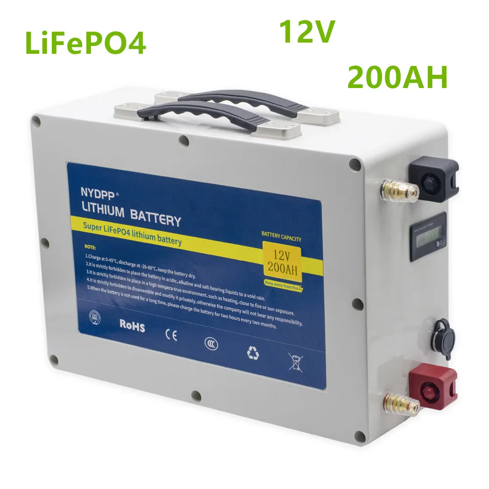 Комплект литиевых батарей Lifepo4 12 В 200 ач Встроенный BMS для электрического мотора