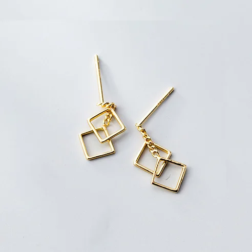 1Pair Gold Trusta классные S925 связанные квадратные серьги гвоздики Настоящее 925 пробы серебряные модные украшения для девочек для женщин вечерние подарки DA460 - Окраска металла: 1Pair Gold