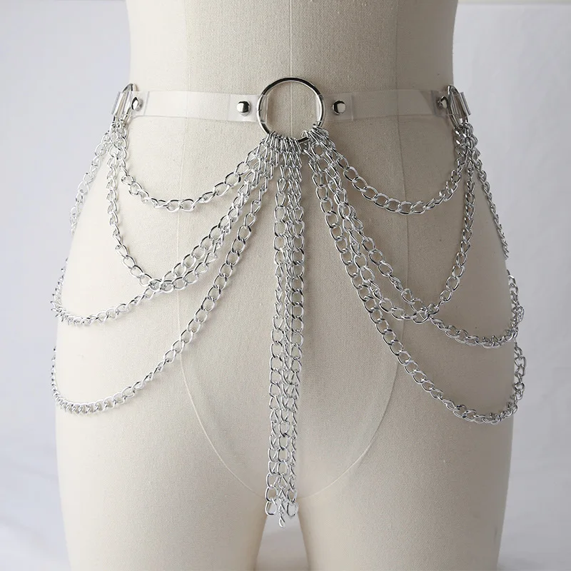 

Punk Fashion Women Belt PU Gothic Decoration Waistband Multilayer Metal Chain Tassel Sexy Body Chains Jewelry JK Waist Strap