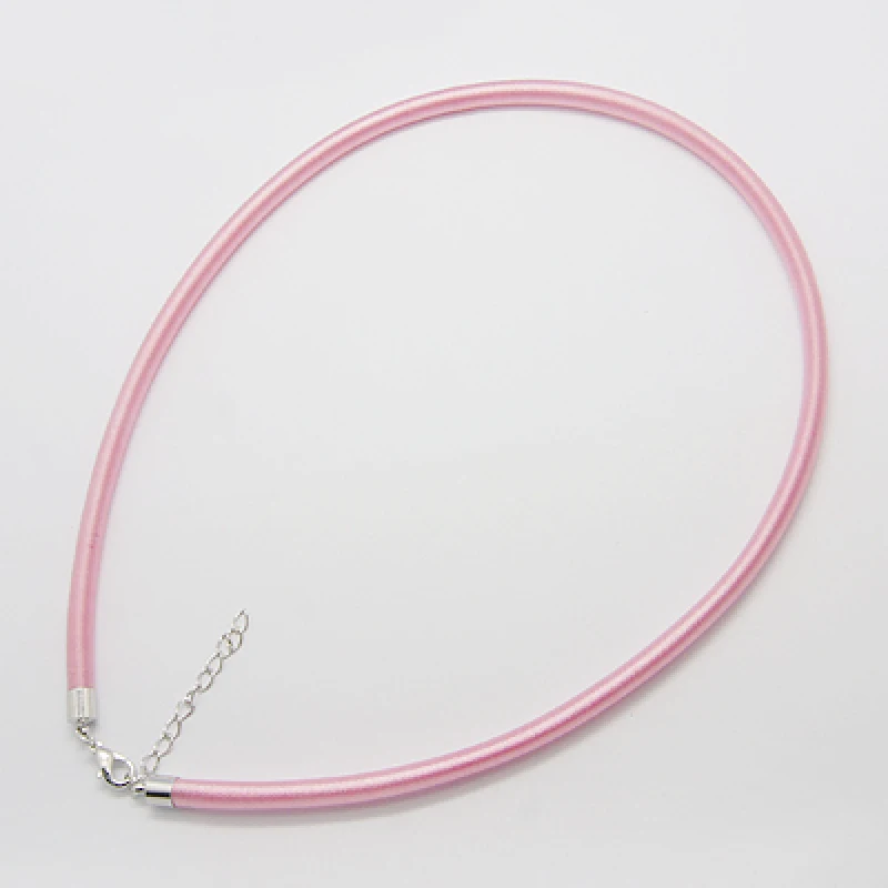 Pink 50 нитей 1"(46 см) Длина 5 мм Ширина черные шелковые шнуры для колье с латунной застежкой" Лобстер "и расширенной цепью - Цвет: Pink