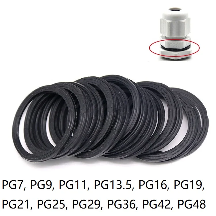 

20pcs PG7 ~ PG48 Rubber Gasket Waterproof O Ring Washer Insulated Round Shape Seal for Nylon Plastic Cable Gland Connector Black