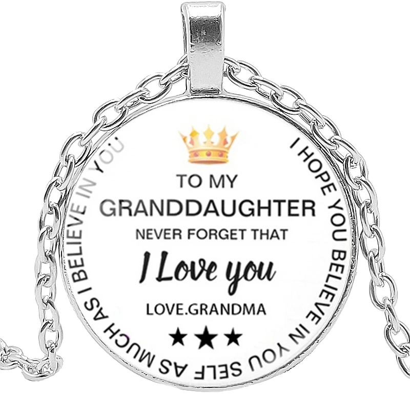 

2020 New "To My Granddaughter Love Grandma" Time Glass Necklace Pendant Jewelry European and American Chain Necklace