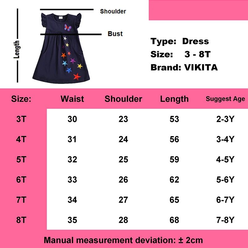 VIKITA Kids Princess Dresses for Girls Children Sequined Dress Butterfly Toddlers Cotton Casual Vestidos | Детская одежда и обувь