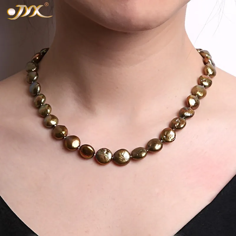 

JYX Новый барочный бронзовый цвет натуральный пресноводный барочный жемчуг ожерелье 11-13 мм женское ожерелье 17,5"