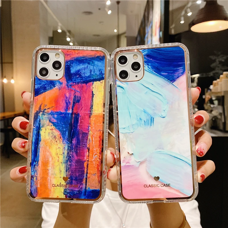 Чехол для телефона с акварельным рисунком маслом и мрамором Iphone 12 мягкий