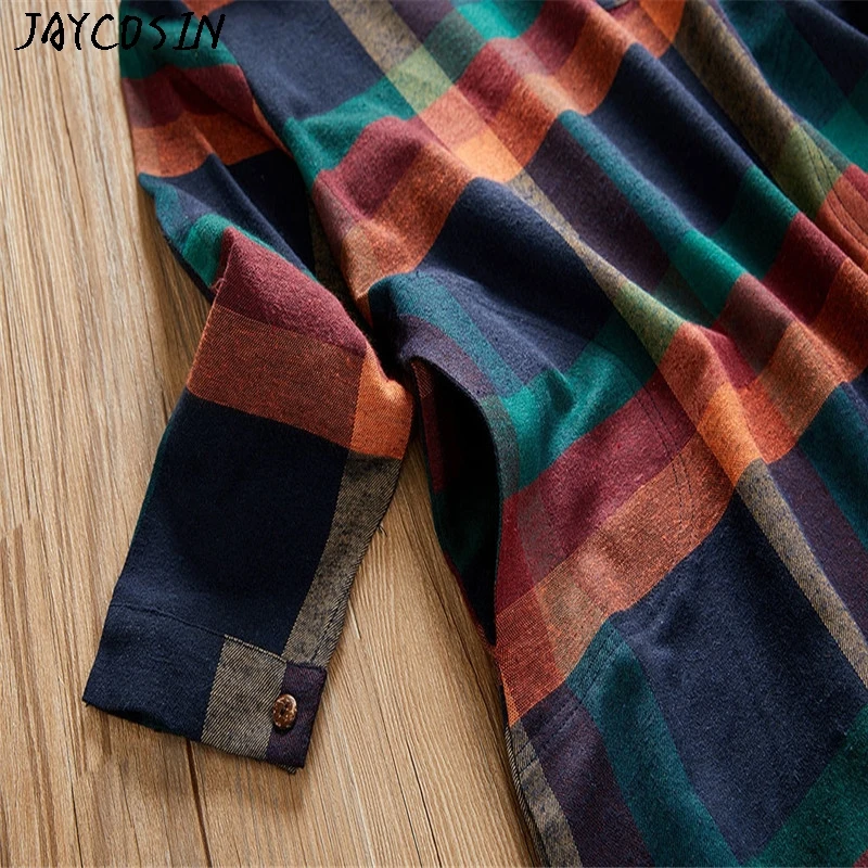 JAYCOSIN New 2019 Pretty Dresses Fashion Women Ladies Plaid Long Sleeve Loose Pocket Swing Vintage Dress Jurk Vestidos Drop 0823 | Женская