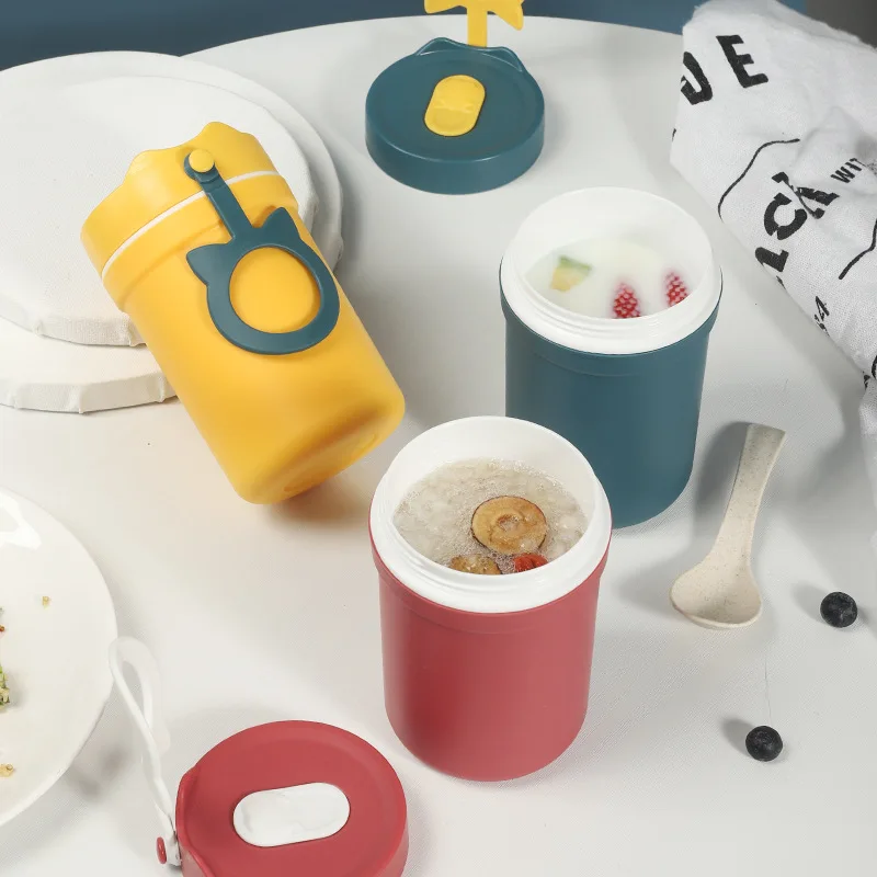 

Breakfast cereal cup double deck oat cup with spoon cup portable milk cup portable fashionable soup cup mugs coffee cups