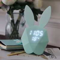 cute digital alarm clock rabbit shape led sound night light intelligent voice control table wall clocks for bedroom decoration
