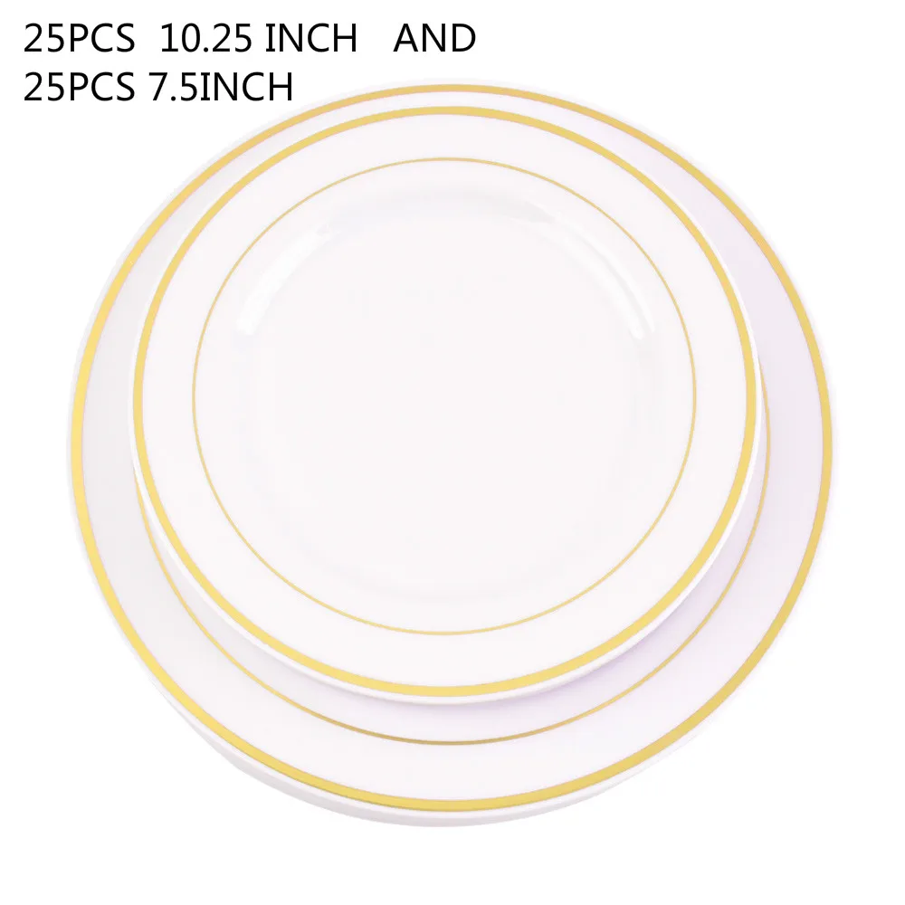 50 шт. одноразовых тарелок пластиковые тарелки тарелка для обеда с золотым