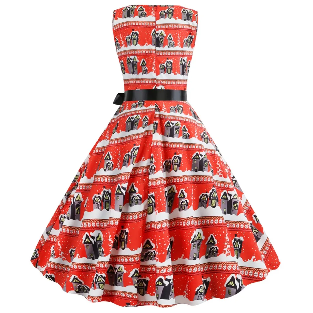 Женское винтажное платье с рождественским принтом женское без рукавов