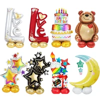 10pcs standing base love bear moon cake foil balloons star candle ballons wedding happy birthday party decorations baby shower