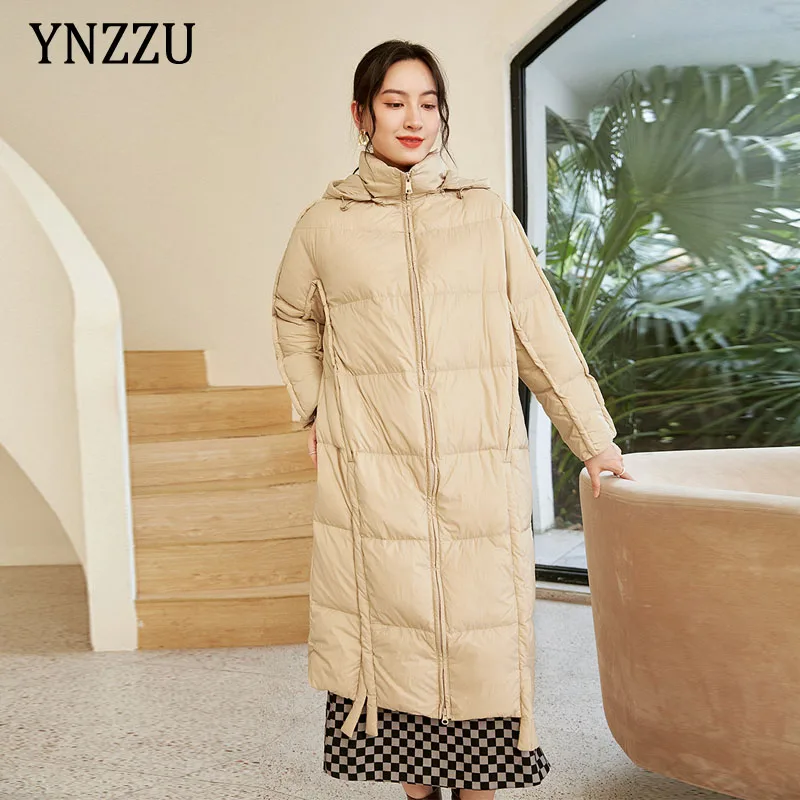 

Женские длинные пальто с капюшоном, Зимняя Толстая теплая пушистая куртка на утином пуху 2021, женские парки большого размера в стиле хлеба, о...