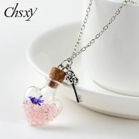 bohemian dried flower heart shaped glass bottle necklace diy craft openable cork pendant women sweater chain necklace idea gifts