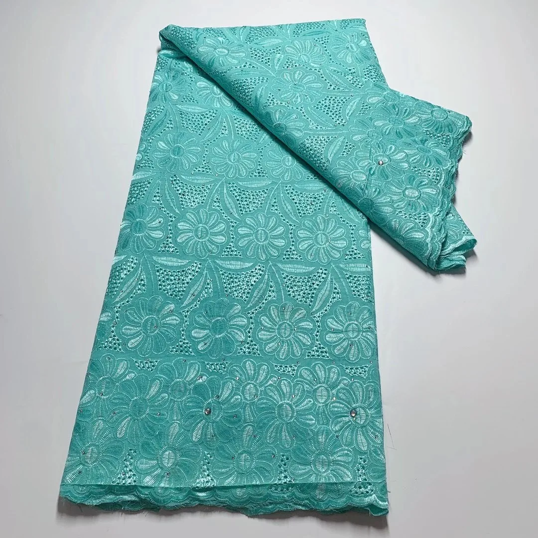 

5 yards Swiss Lace Fabric 2022 Latest Heavy Bead Embroidery African Cotton Fabric Nigeria Lace Popular Wedding Dress Style