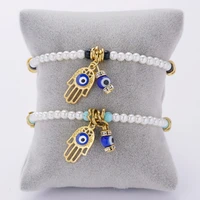 blue turquoise pearl turkish evil eyes bracelet for women femme fashion hand of fatima charm bracelets jewelry gift wholesale