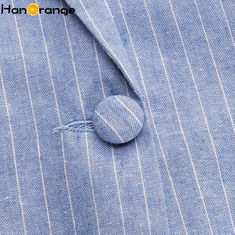 Женский полосатый блейзер из хлопка и льна куртка с рукавом 3/4 одной пуговицей