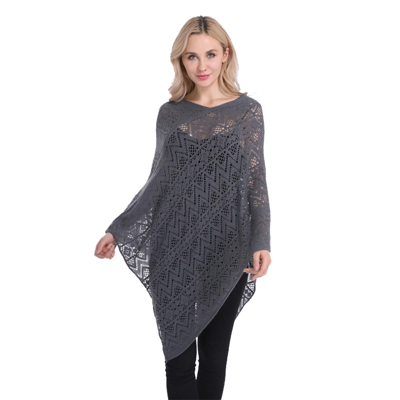 Новинка 2020 брендовый летний пуловер накидка Женский вязаный пончо с полыми