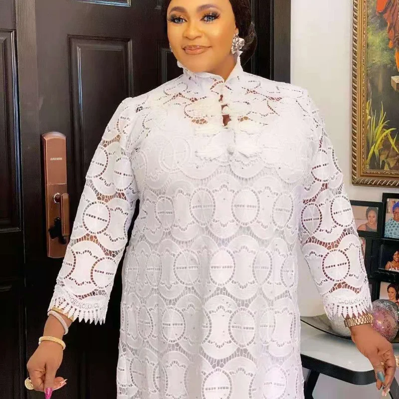 Lace White Plus Size Dresses for Women Autumn African Long Sleeve Dress Clothes Maxi | Тематическая одежда и униформа