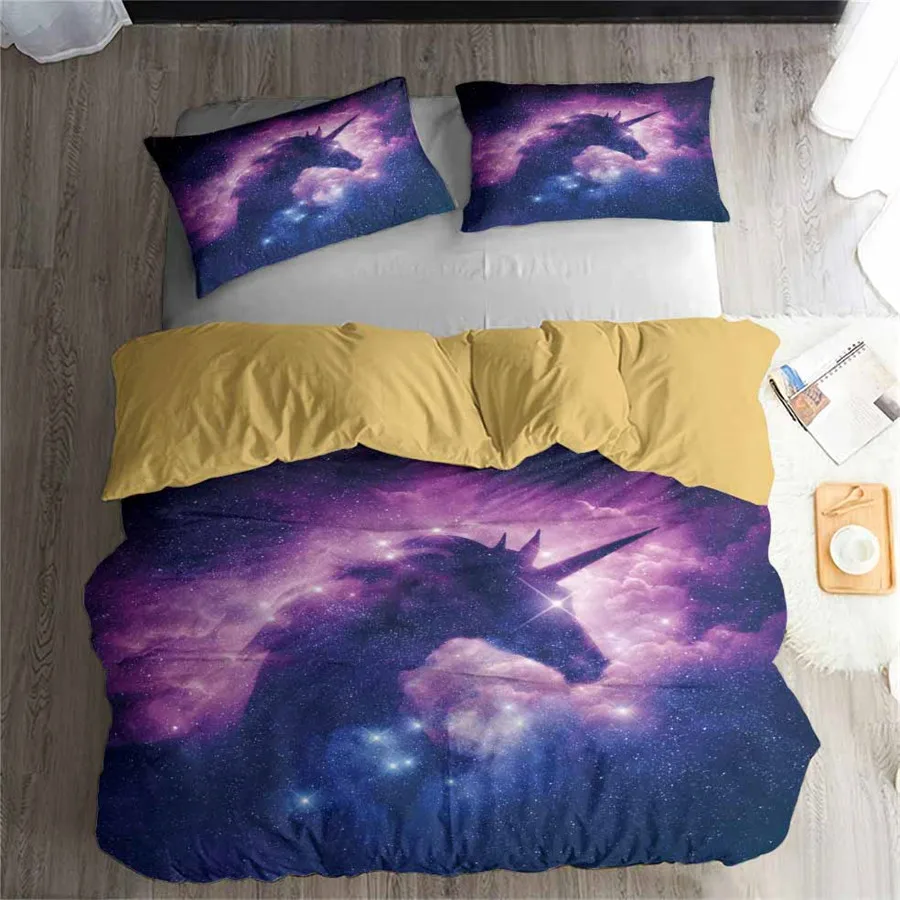 

HELENGILI 3D Bedding Set Unicorn Print Duvet Cover Set Lifelike Bedclothes with Pillowcase Bed Set Home Textiles #DJS-86