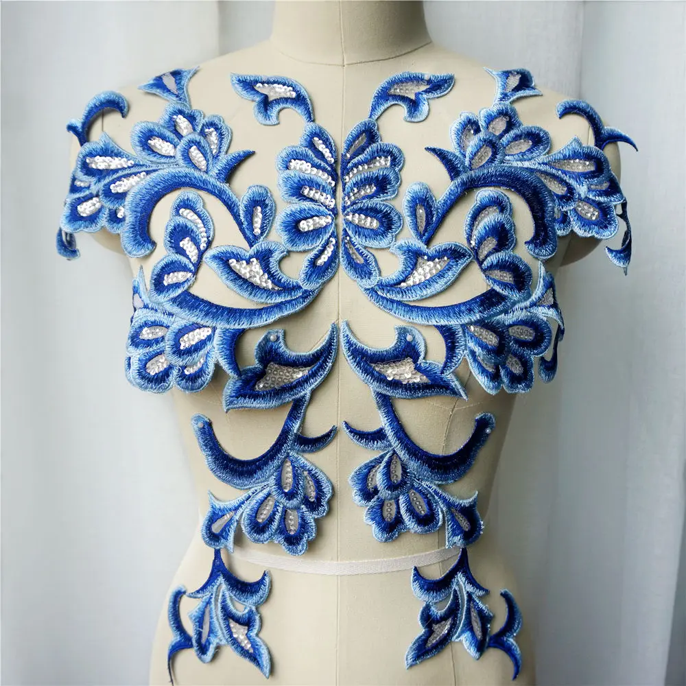 1 комплект из 4 предметов синие вышитые аппликации кружевная ткань с блестками