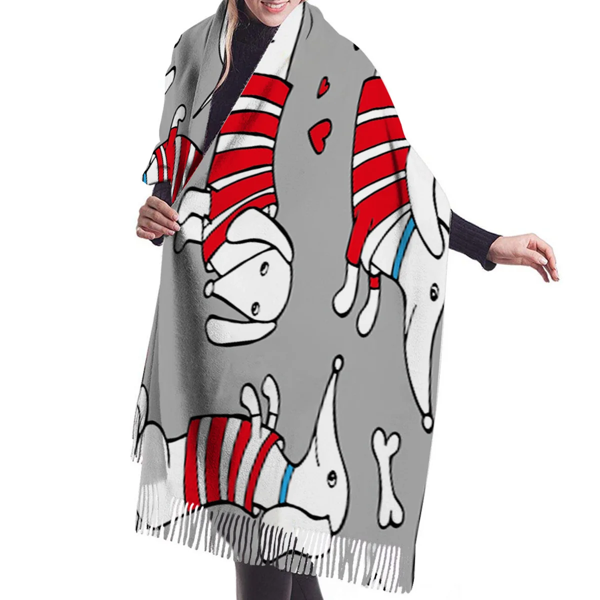 Весенний зимний женский шарф такса собака мультфильм теплые кашемировые шарфы